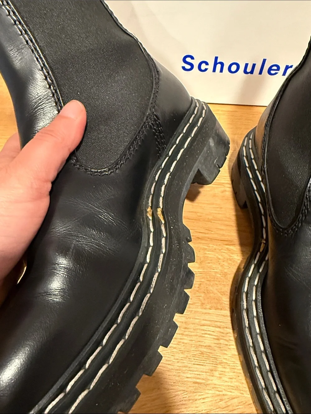 Proenza Schouler Black Leather Chelsea Lug Sole Platform Boots Italy EU 37